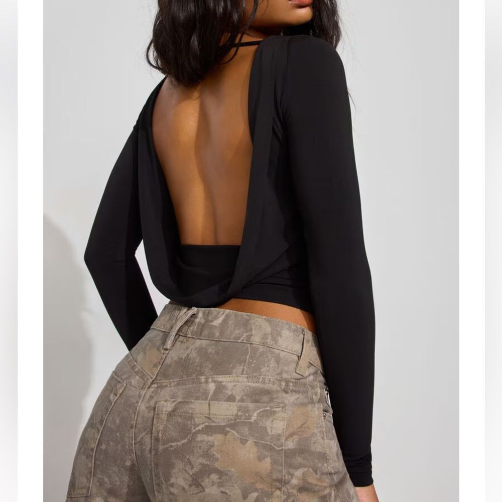 GARAGE - Long Sleeve Cowl Back Top in Black
